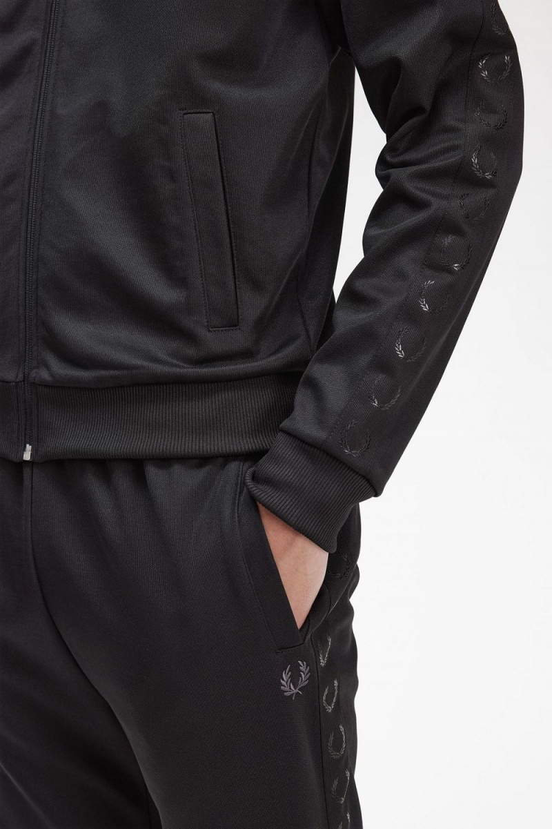 Fred Perry Tonal Tape Men's Track Jackets Black | HOZMV6329