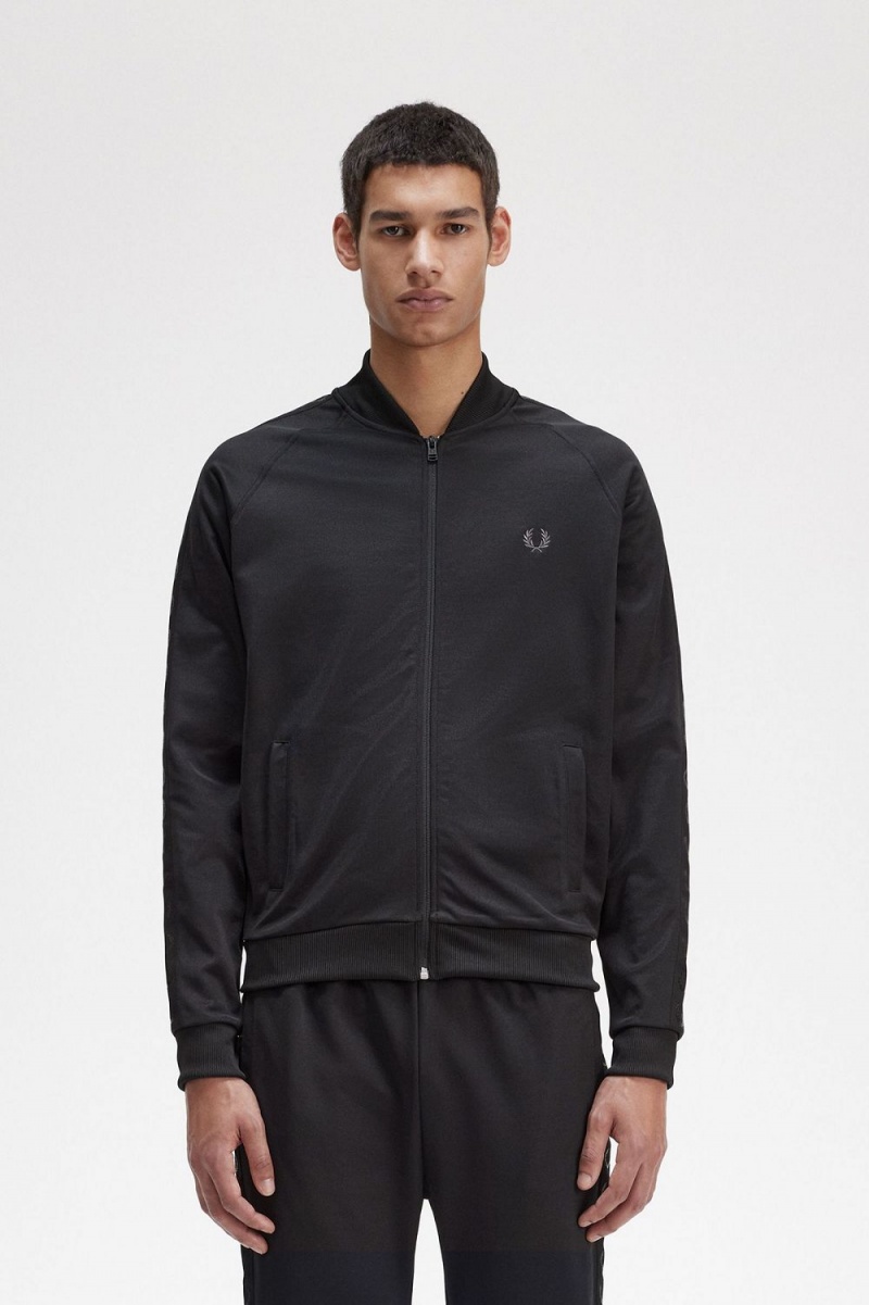 Fred Perry Tonal Tape Men\'s Track Jackets Black | HOZMV6329