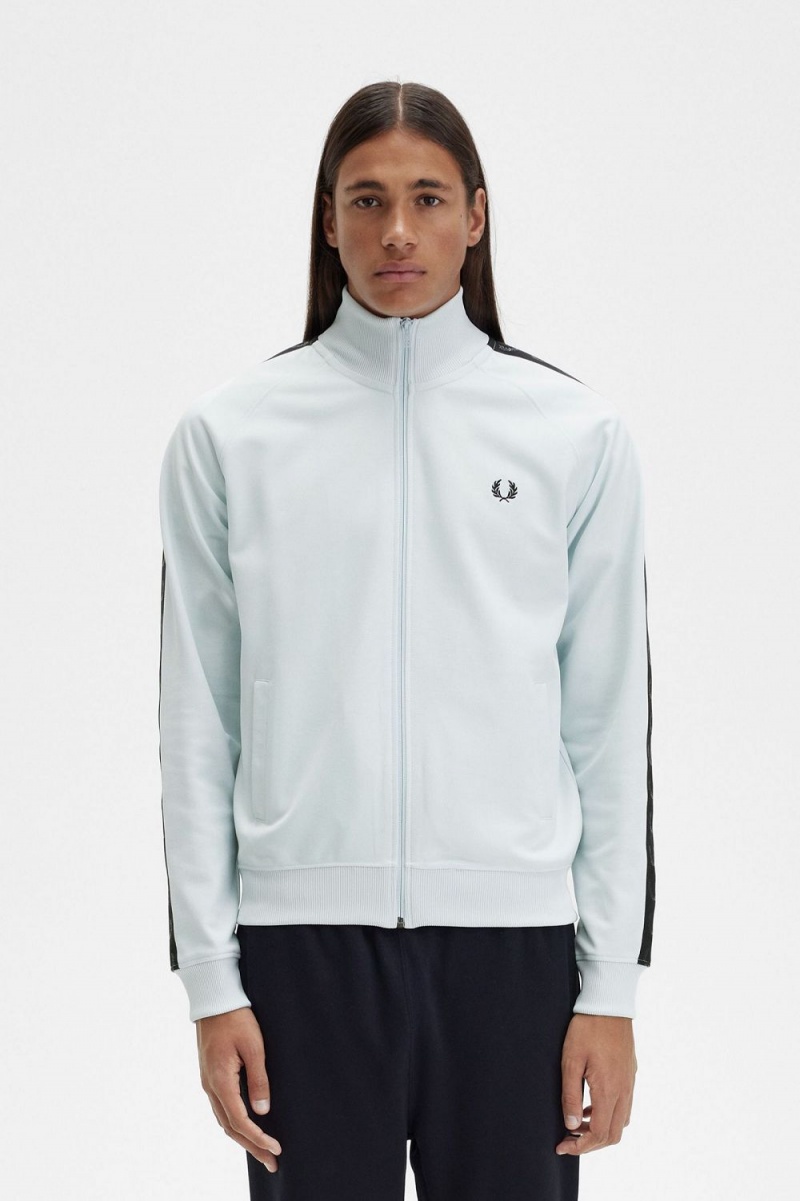 Fred Perry Tonal Taped Men's Track Jackets Light Aqua Black | OLFWP8365