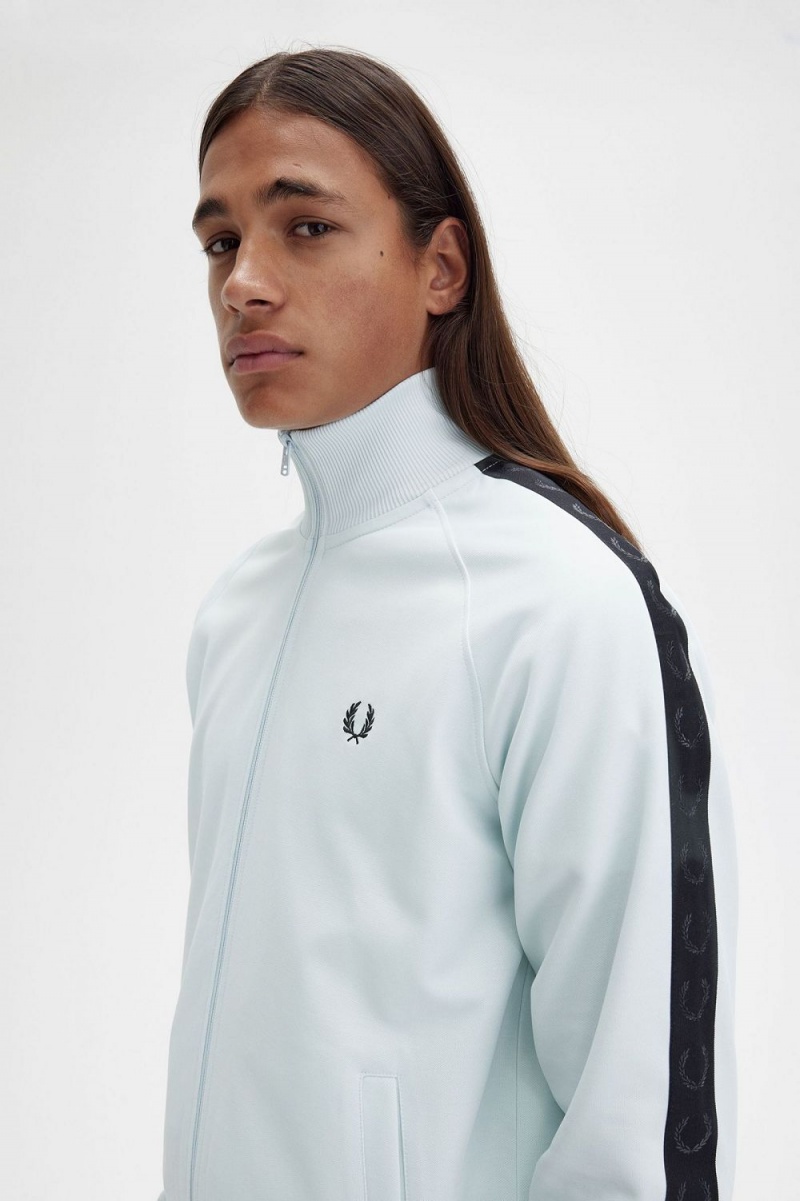 Fred Perry Tonal Taped Men's Track Jackets Light Aqua Black | OLFWP8365