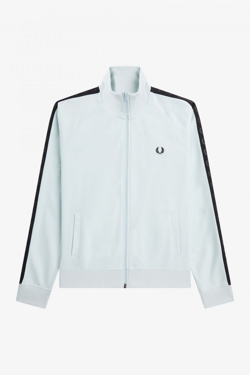 Fred Perry Tonal Taped Men's Track Jackets Light Aqua Black | OLFWP8365