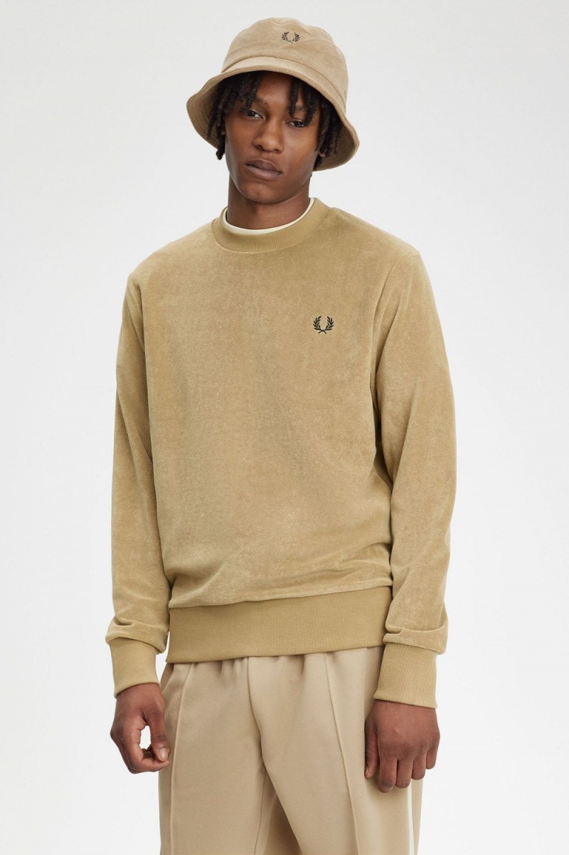 Fred Perry Towelling Crew Neck Men's Sweatshirts Green | AEKUT8567