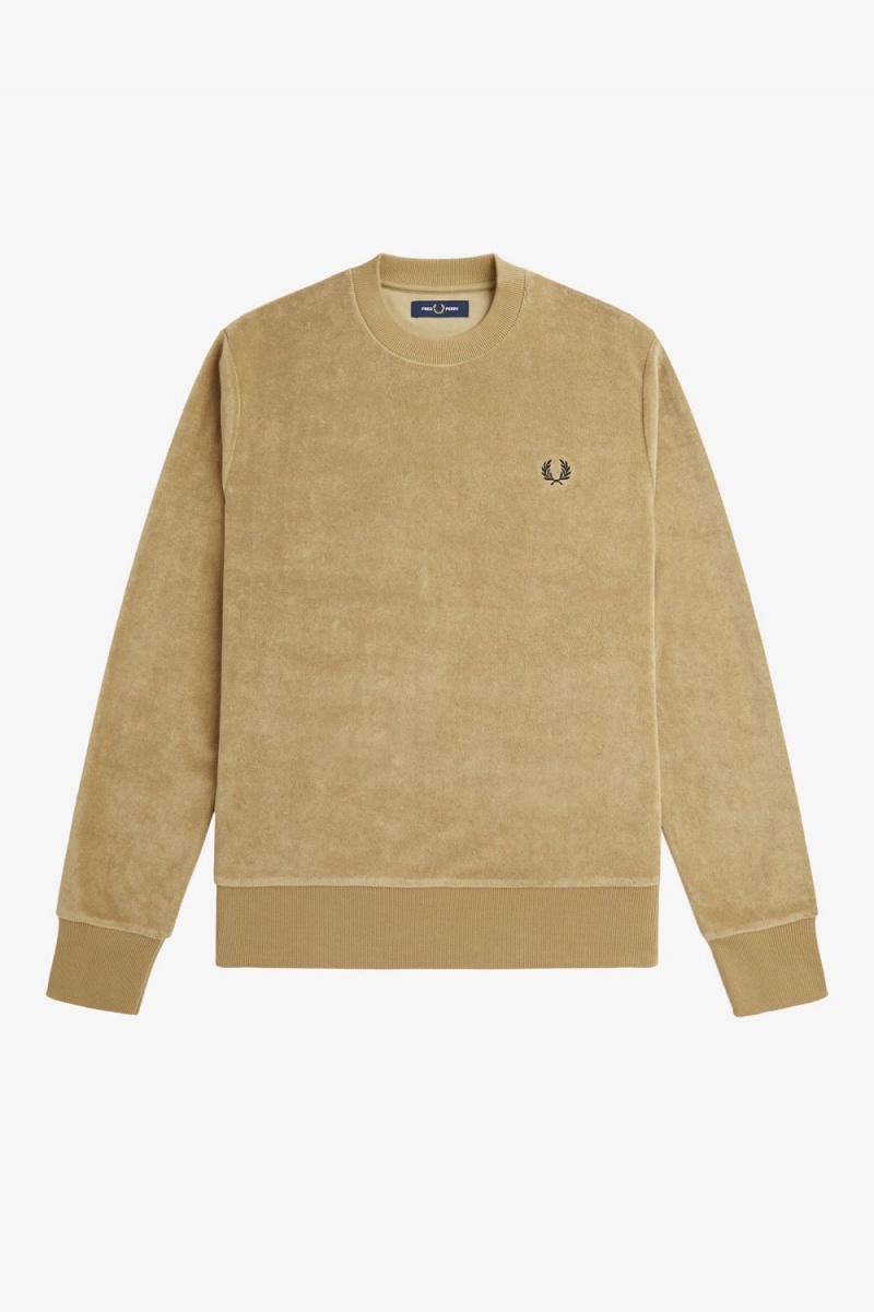 Fred Perry Towelling Crew Neck Men's Sweatshirts Green | AEKUT8567