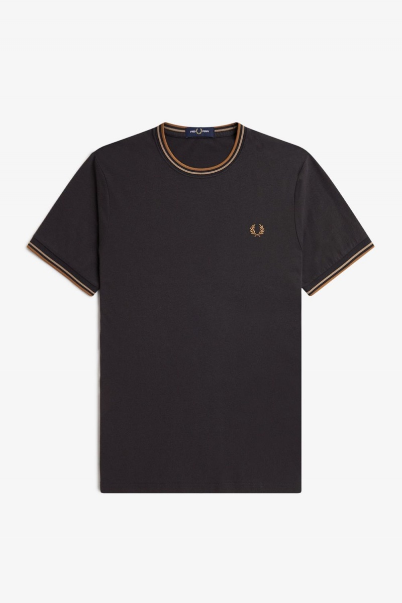 Fred Perry Twin Tipped Men's T-Shirt Anchor Grey Green Dark Coffee | GNKJD6213