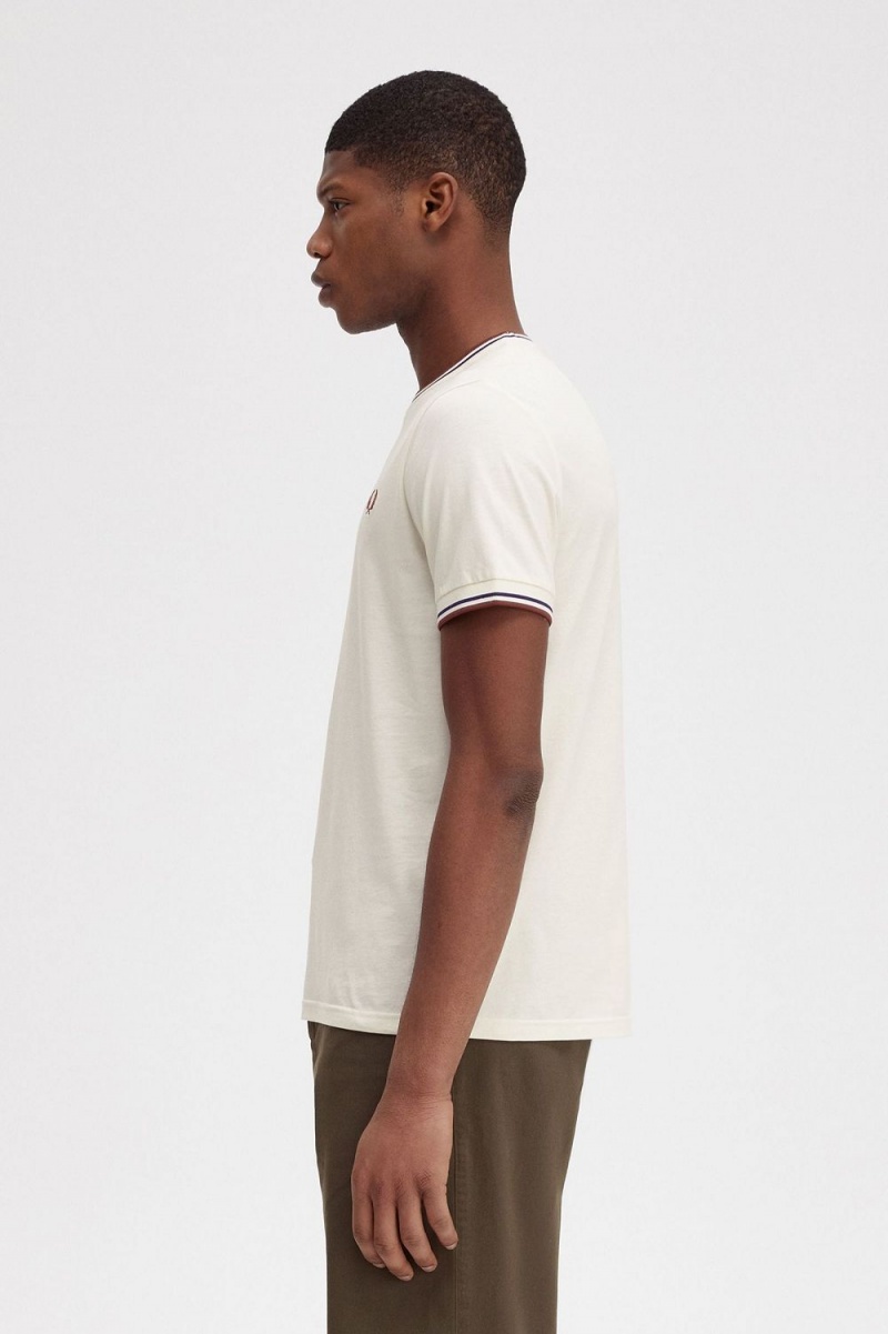 Fred Perry Twin Tipped Men's T-Shirt Beige Whisky Brown | QAHPC0276