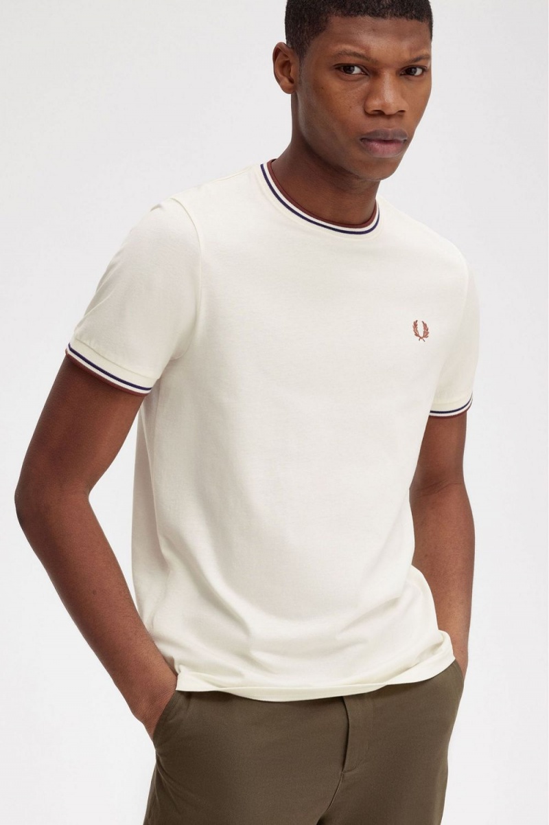 Fred Perry Twin Tipped Men's T-Shirt Beige Whisky Brown | QAHPC0276