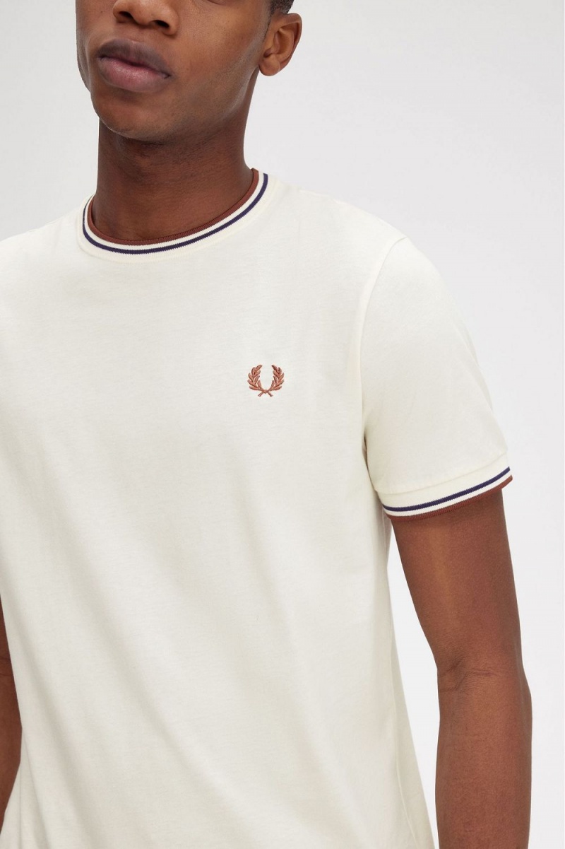 Fred Perry Twin Tipped Men's T-Shirt Beige Whisky Brown | QAHPC0276