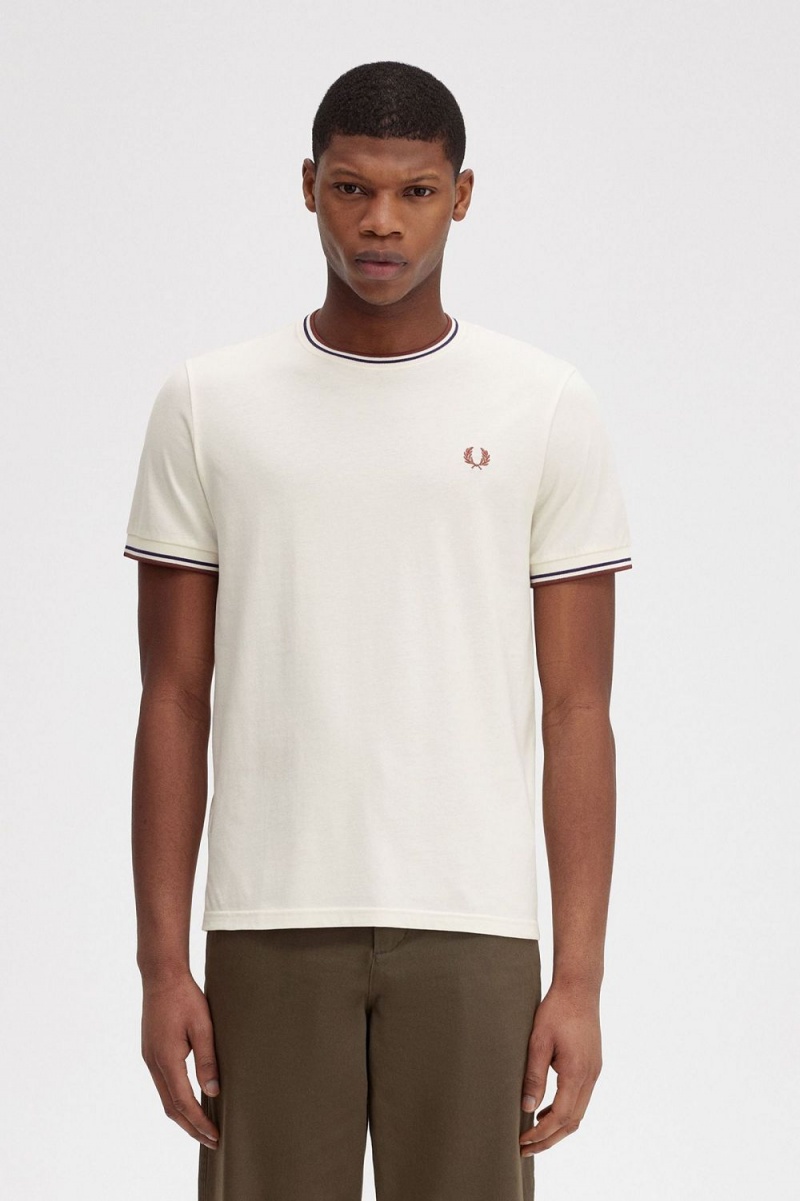 Fred Perry Twin Tipped Men\'s T-Shirt Beige Whisky Brown | QAHPC0276