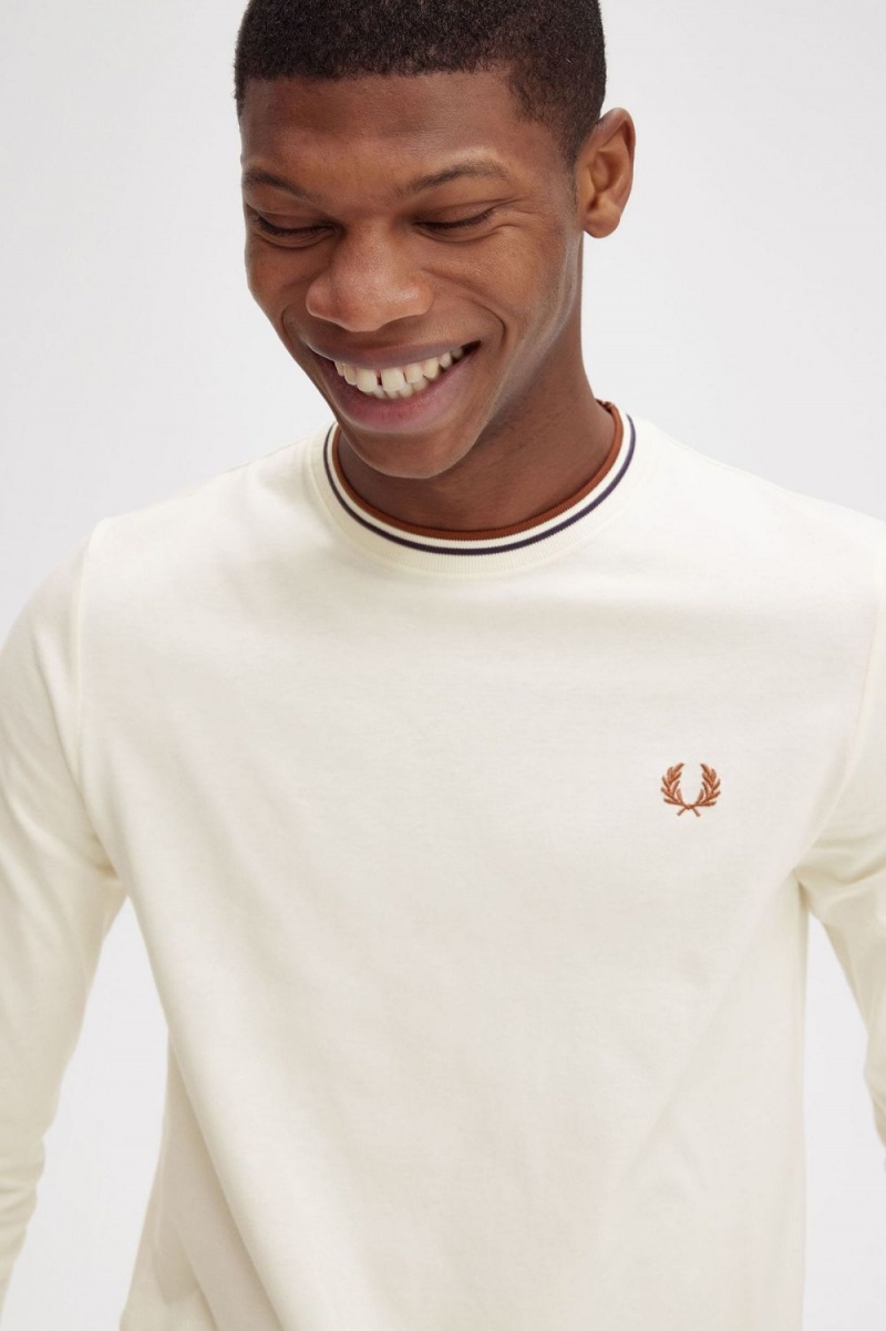 Fred Perry Twin Tipped Men's T-Shirt Beige Whisky Brown | GFBCI9102