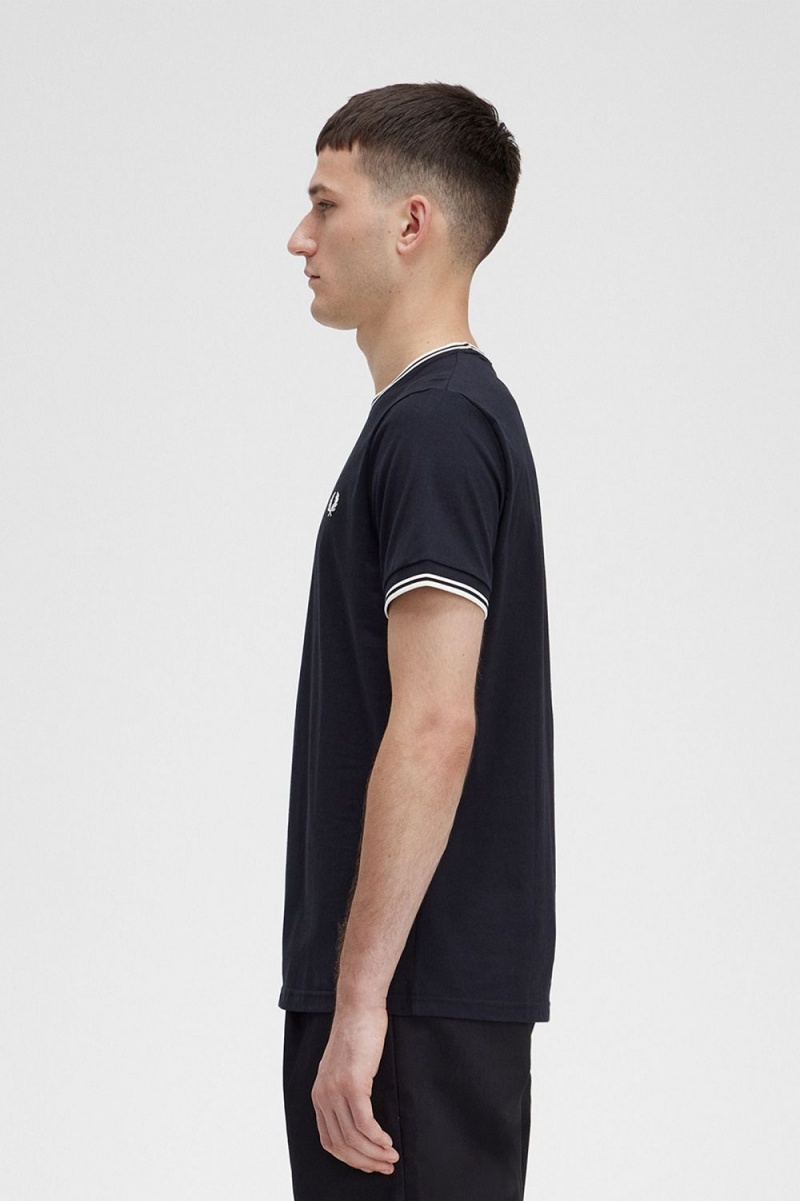 Fred Perry Twin Tipped Men's T-Shirt Black | AJWRQ8629