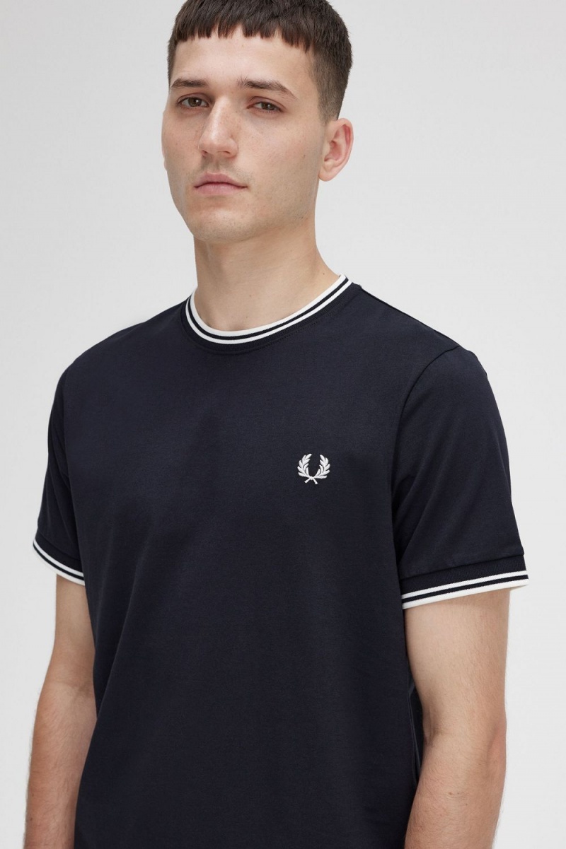 Fred Perry Twin Tipped Men's T-Shirt Black | AJWRQ8629