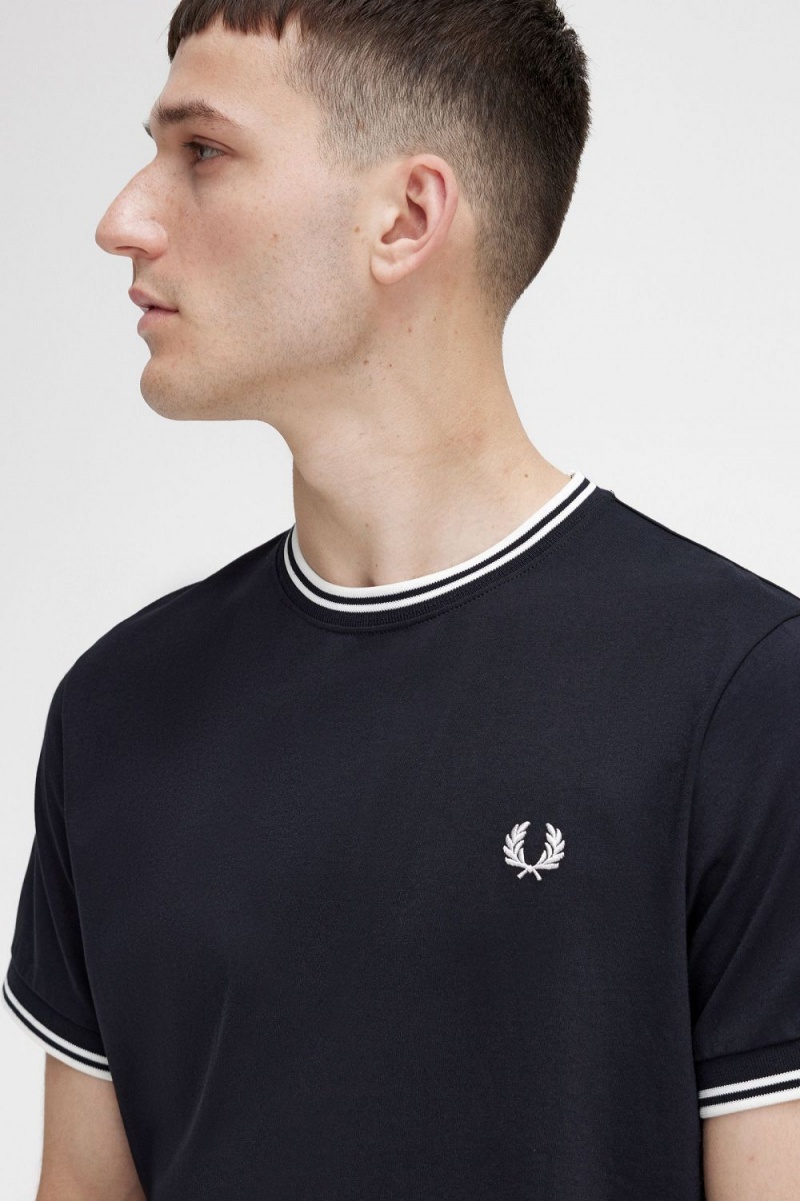 Fred Perry Twin Tipped Men's T-Shirt Black | AJWRQ8629