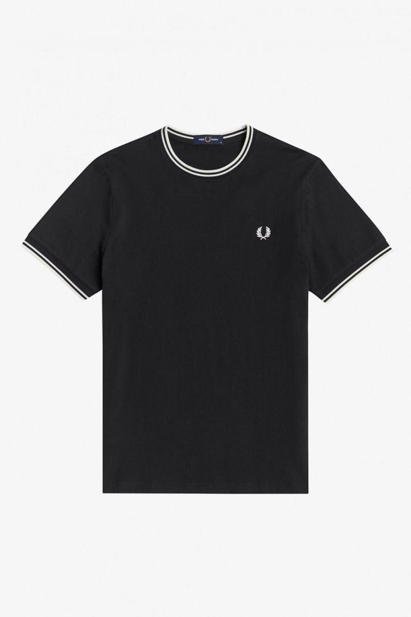 Fred Perry Twin Tipped Men's T-Shirt Black | AJWRQ8629