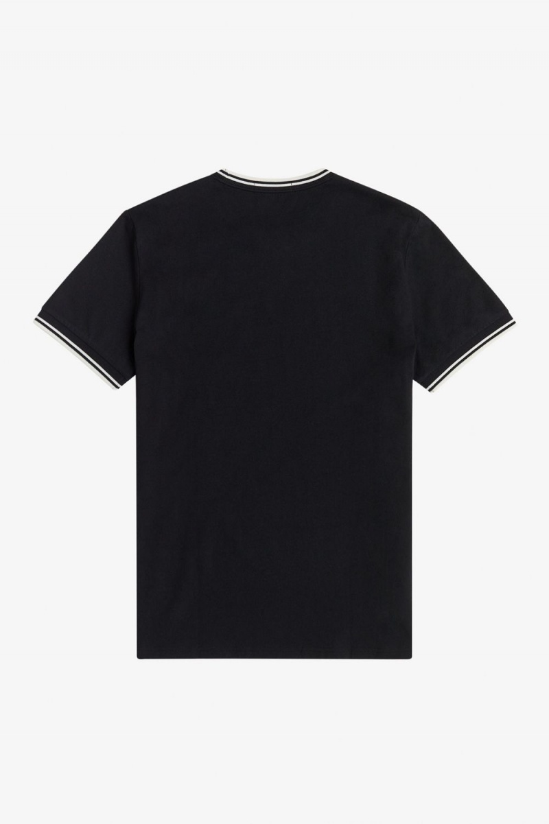 Fred Perry Twin Tipped Men's T-Shirt Black | AJWRQ8629