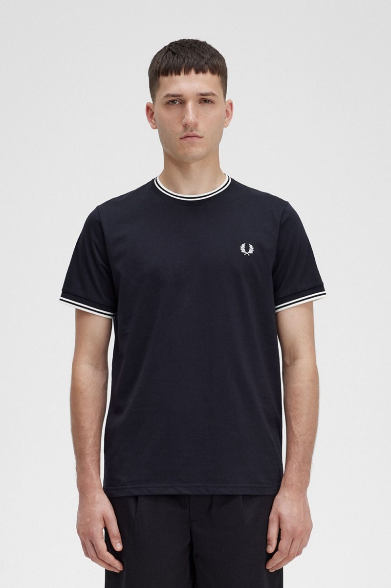 Fred Perry Twin Tipped Men\'s T-Shirt Black | AJWRQ8629