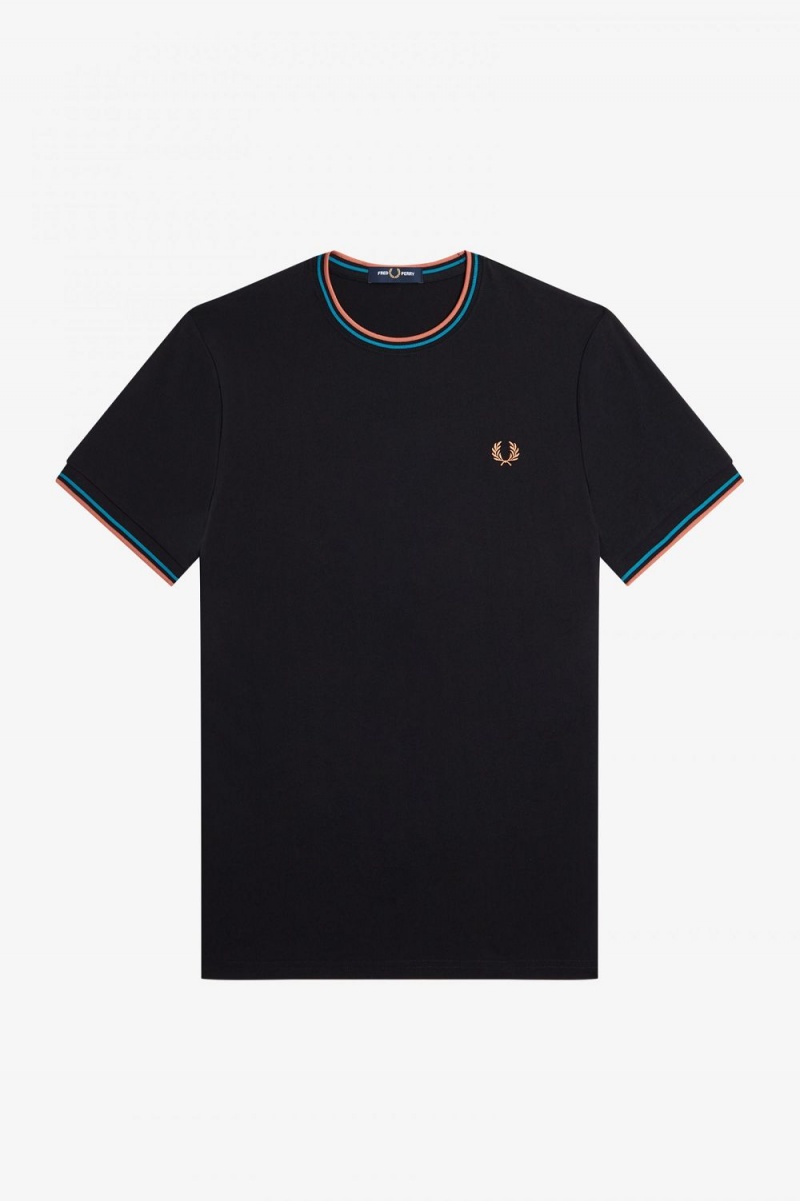 Fred Perry Twin Tipped Men's T-Shirt Black Cyber Blue Light Rust | KNBSL5398