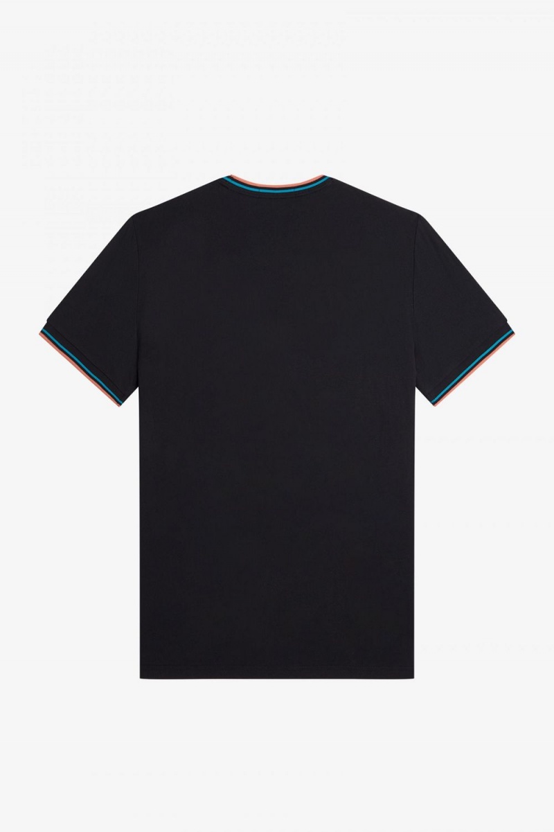 Fred Perry Twin Tipped Men's T-Shirt Black Cyber Blue Light Rust | KNBSL5398