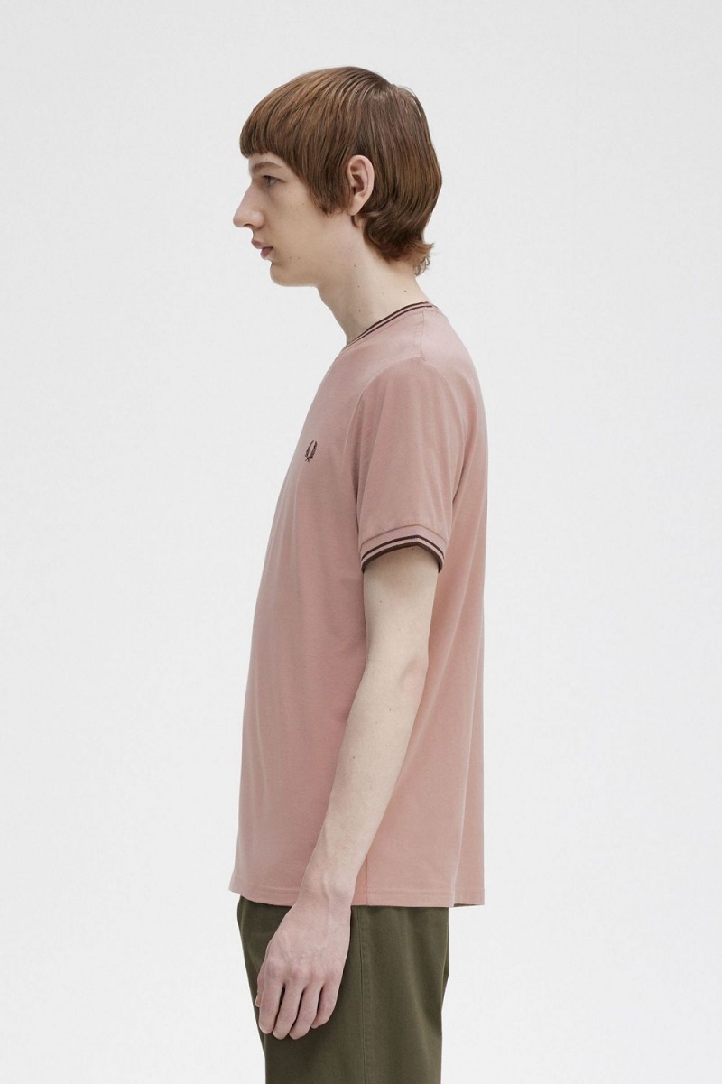 Fred Perry Twin Tipped Men's T-Shirt Dark Pink Whisky Brown | JMFOB2853