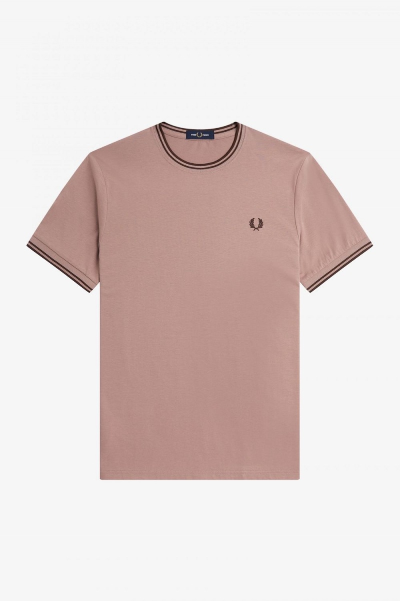 Fred Perry Twin Tipped Men's T-Shirt Dark Pink Whisky Brown | JMFOB2853