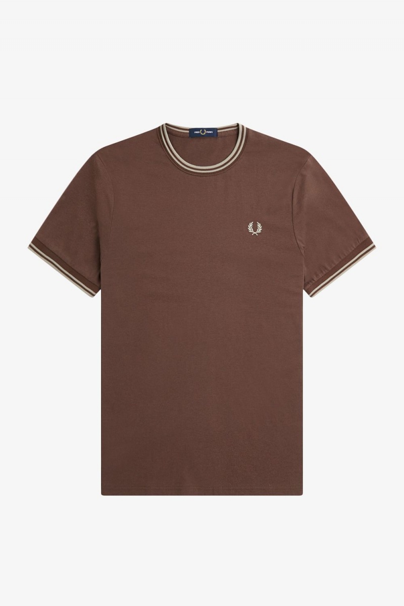 Fred Perry Twin Tipped Men's T-Shirt Dark Red Warm Grey | ZNLFY0923