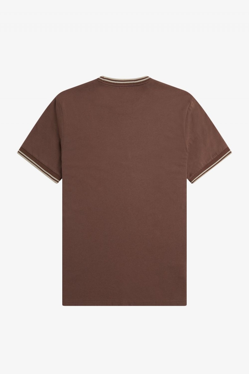 Fred Perry Twin Tipped Men's T-Shirt Dark Red Warm Grey | ZNLFY0923