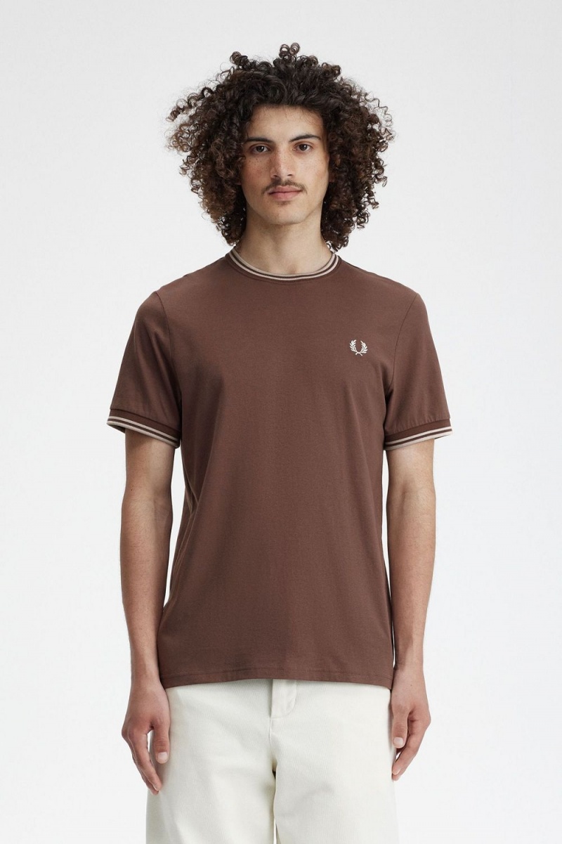 Fred Perry Twin Tipped Men\'s T-Shirt Dark Red Warm Grey | ZNLFY0923