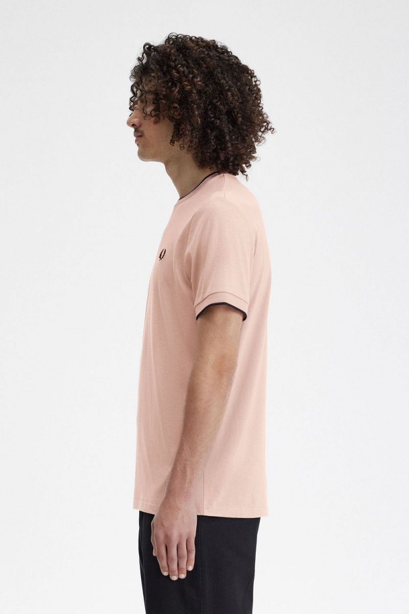 Fred Perry Twin Tipped Men's T-Shirt Dark Pink Dusty Rose Black | DLOXG7102