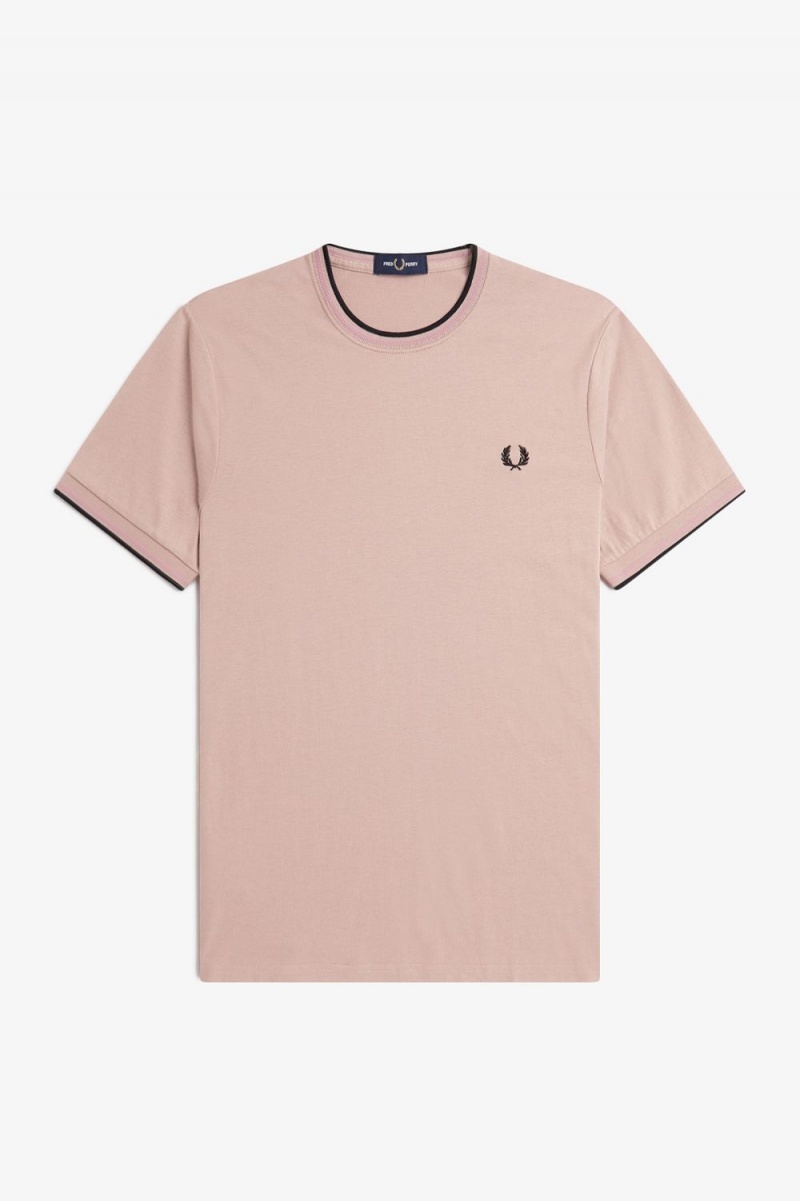 Fred Perry Twin Tipped Men's T-Shirt Dark Pink Dusty Rose Black | DLOXG7102