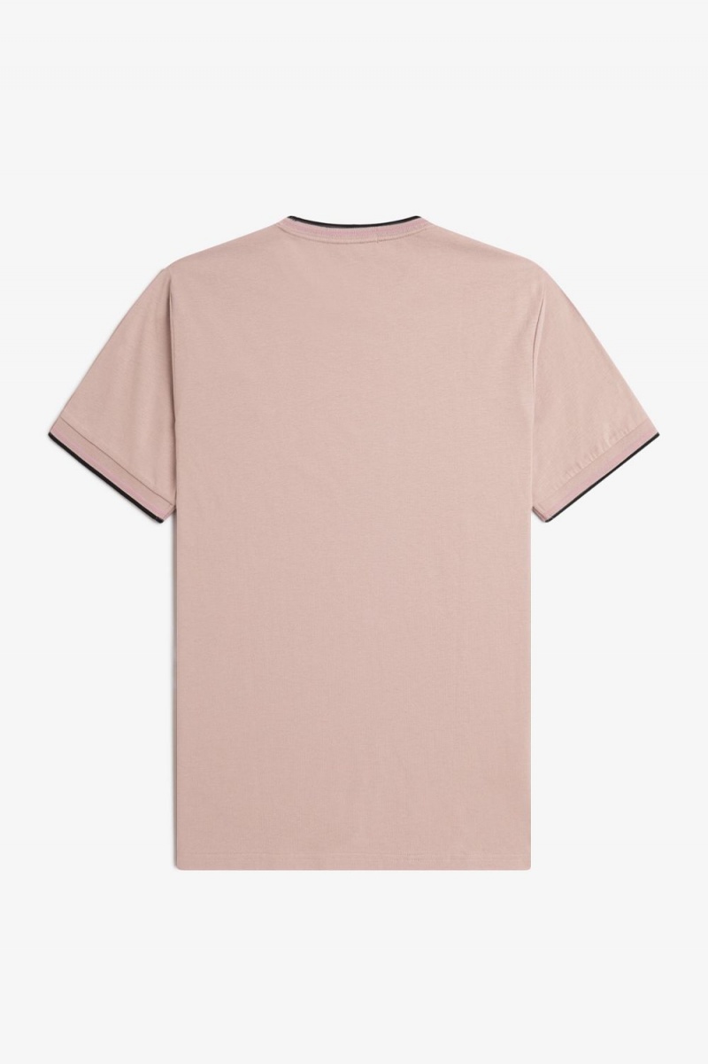 Fred Perry Twin Tipped Men's T-Shirt Dark Pink Dusty Rose Black | DLOXG7102