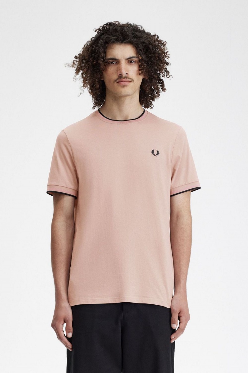 Fred Perry Twin Tipped Men\'s T-Shirt Dark Pink Dusty Rose Black | DLOXG7102