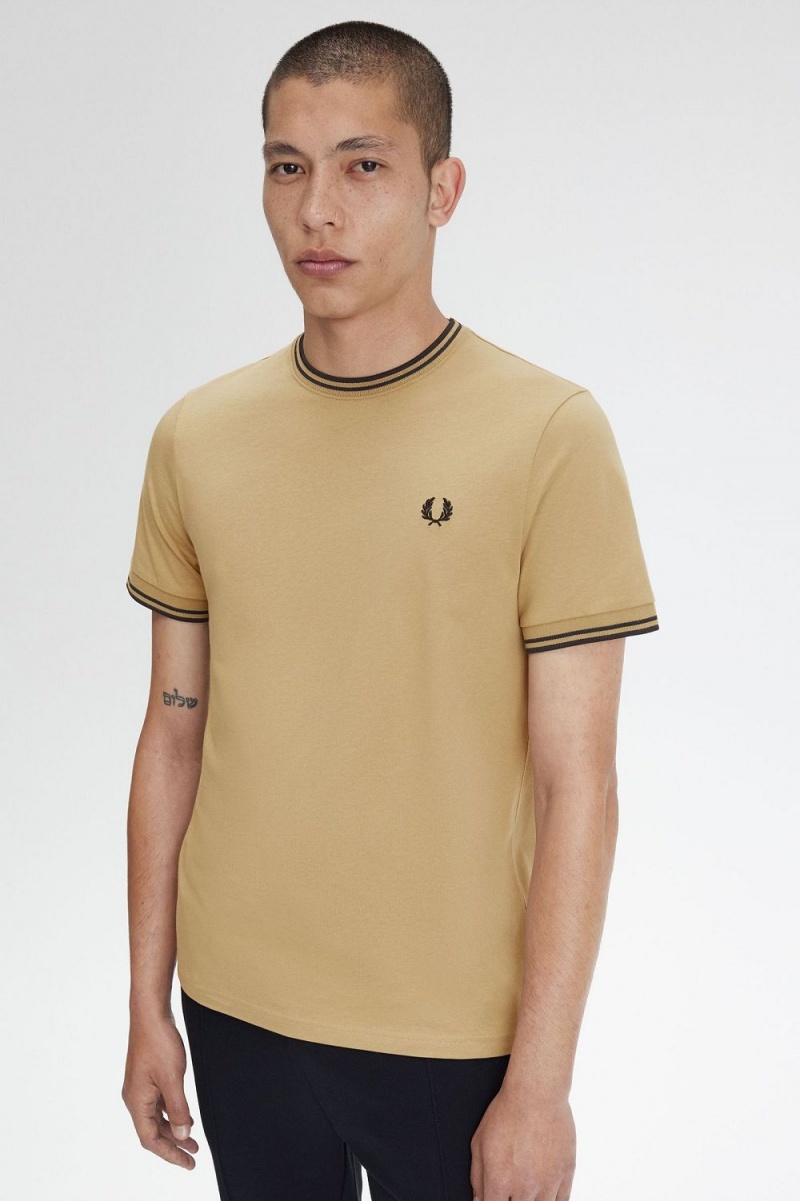 Fred Perry Twin Tipped Men's T-Shirt Green Black | XZPSQ0459