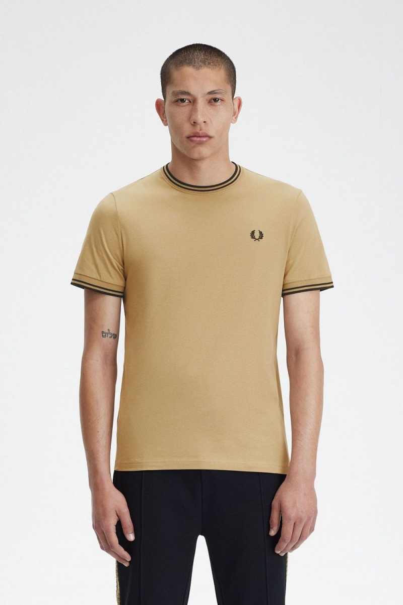 Fred Perry Twin Tipped Men\'s T-Shirt Green Black | XZPSQ0459