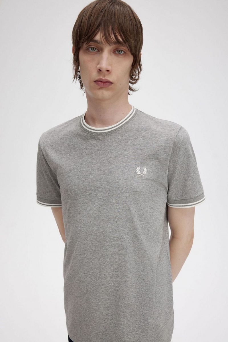 Fred Perry Twin Tipped Men's T-Shirt Grey | IDGJK2650