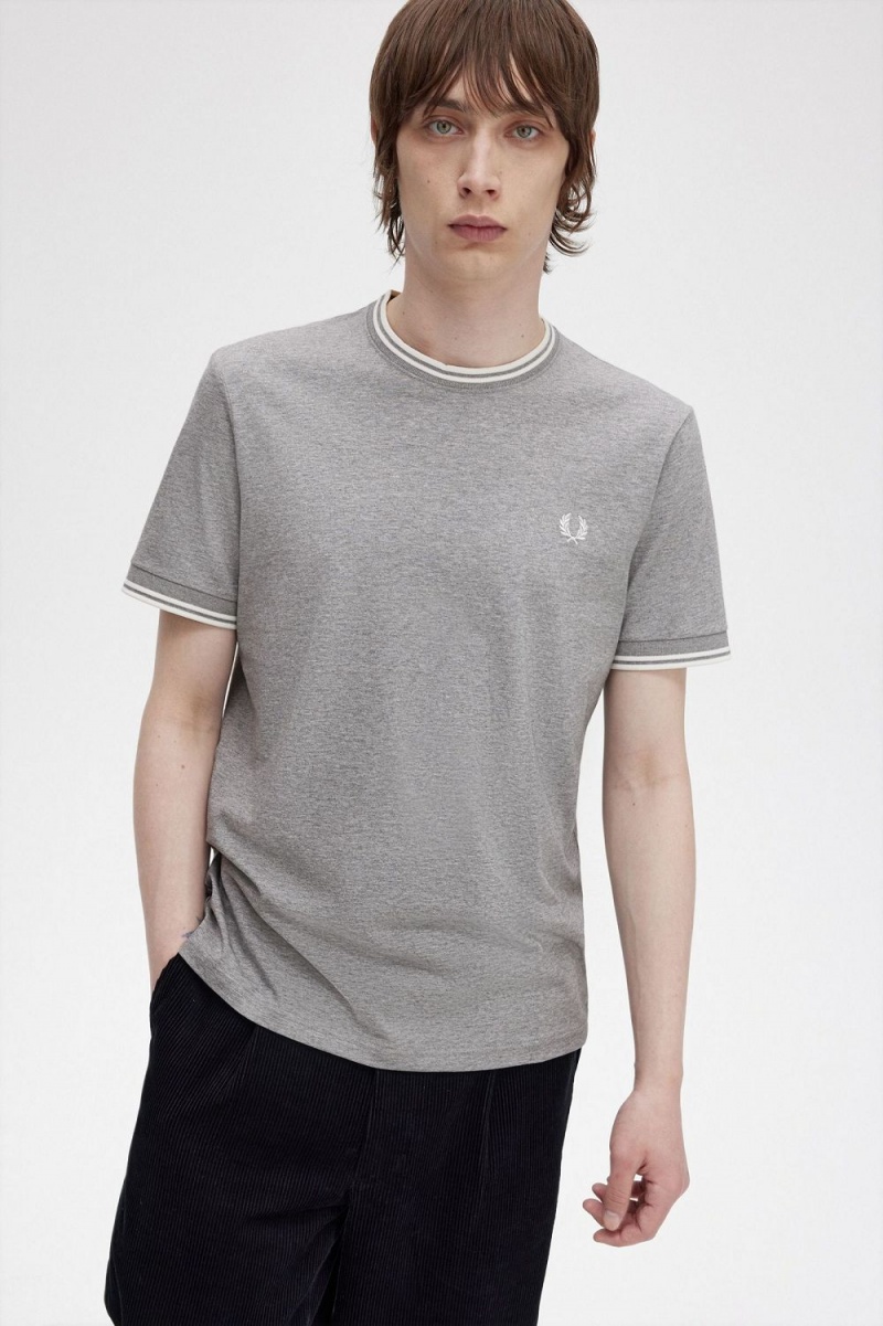 Fred Perry Twin Tipped Men's T-Shirt Grey | IDGJK2650