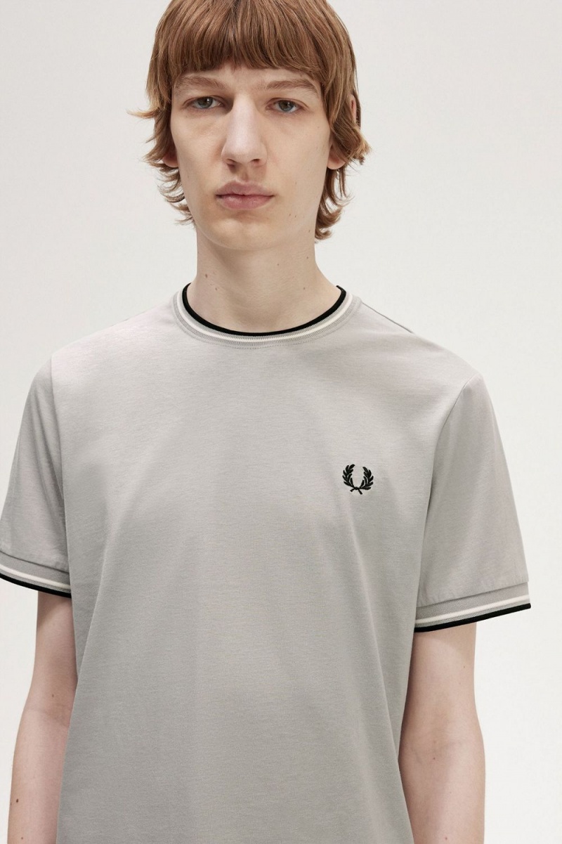 Fred Perry Twin Tipped Men's T-Shirt Grey | XPLQT4713