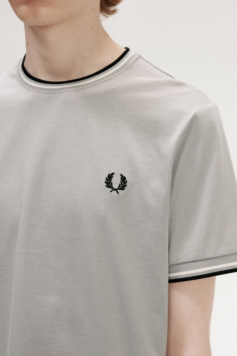 Fred Perry Twin Tipped Men's T-Shirt Grey | XPLQT4713