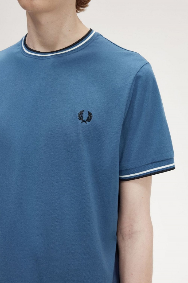 Fred Perry Twin Tipped Men's T-Shirt Midnight Blue | SHBMV0359