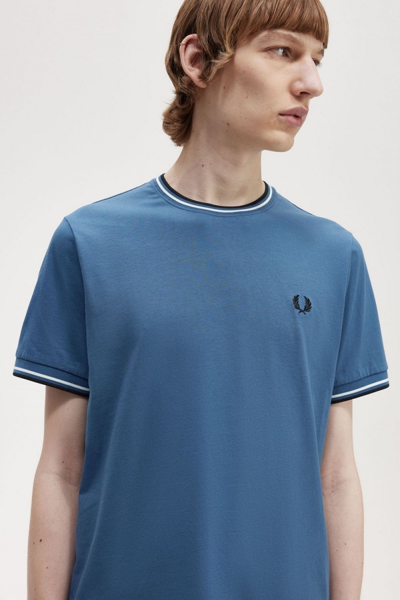 Fred Perry Twin Tipped Men's T-Shirt Midnight Blue | SHBMV0359