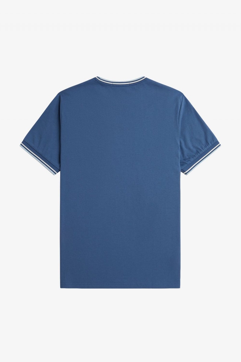 Fred Perry Twin Tipped Men's T-Shirt Midnight Blue Beige Light Aqua | ROEUW6582