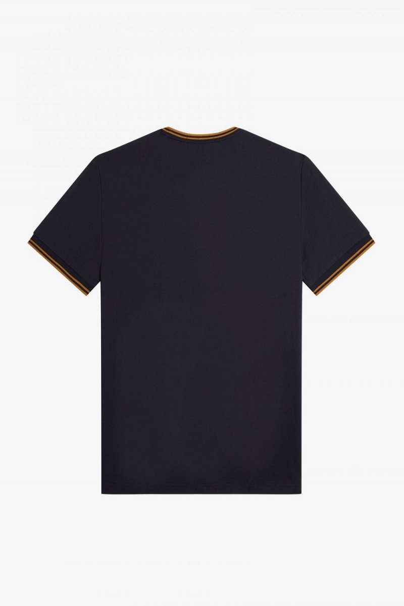 Fred Perry Twin Tipped Men's T-Shirt Navy Dark Coffee | TQJXS5043