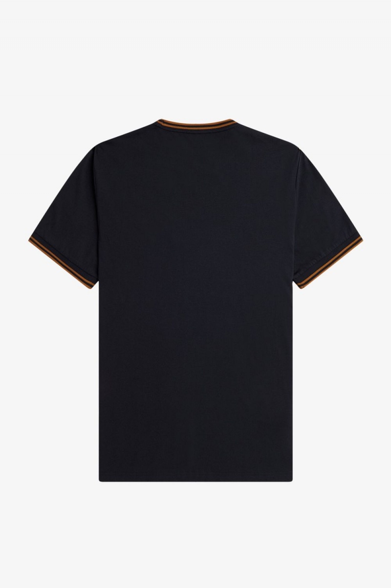 Fred Perry Twin Tipped Men's T-Shirt Navy Dark Coffee | TQJXS5043