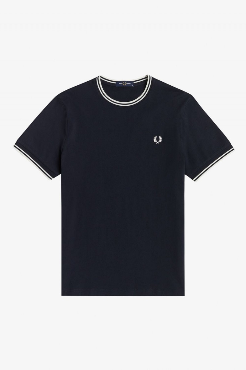 Fred Perry Twin Tipped Men's T-Shirt Navy | AFLRB8251