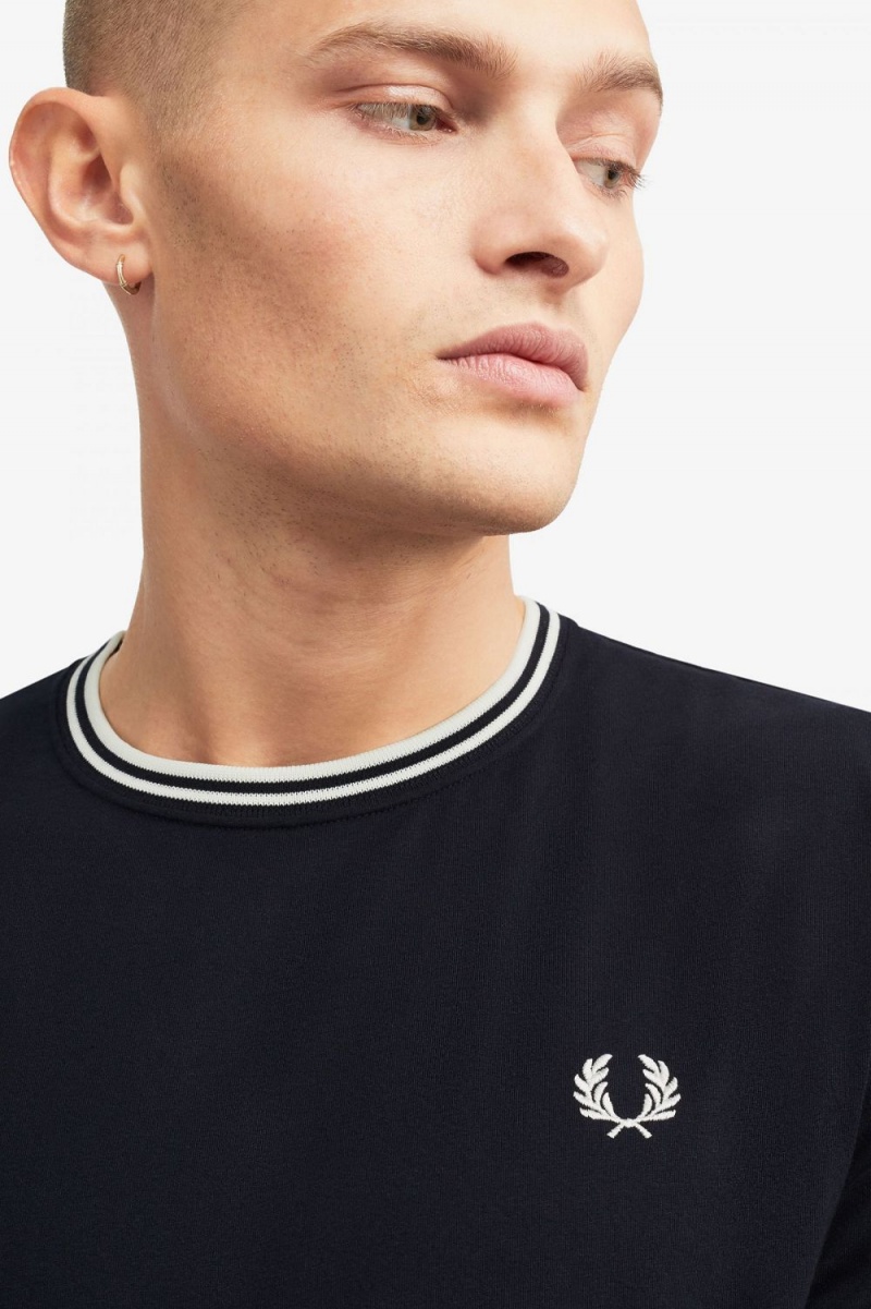 Fred Perry Twin Tipped Men's T-Shirt Navy | AFLRB8251