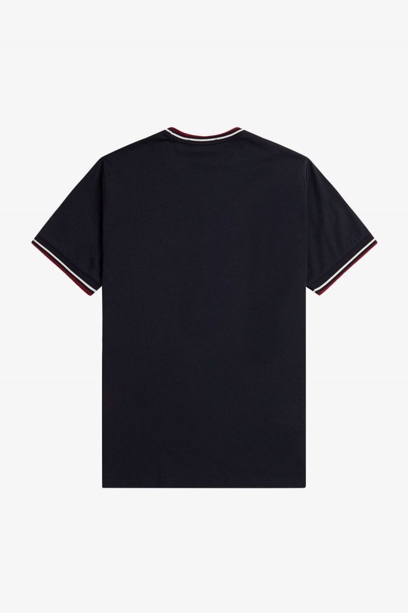 Fred Perry Twin Tipped Men's T-Shirt Navy Snow White Burnt Red | OCPRG3821