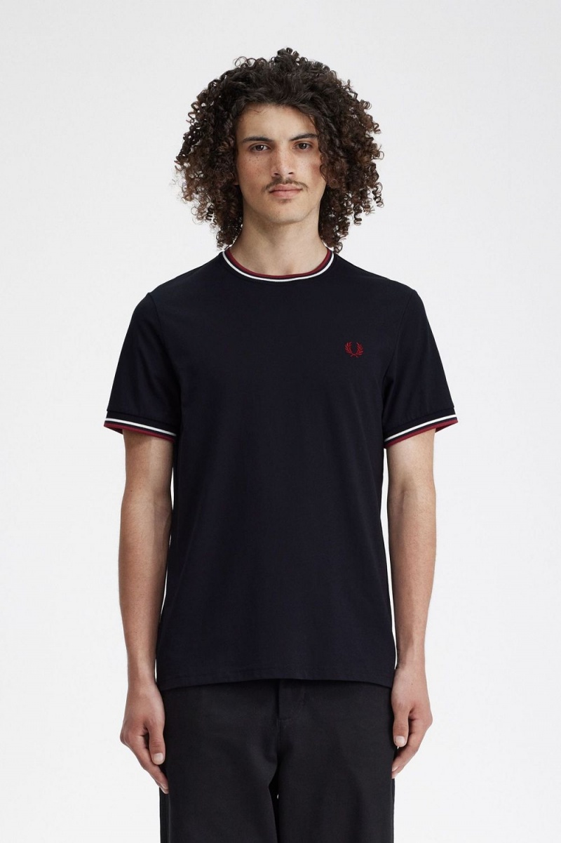 Fred Perry Twin Tipped Men\'s T-Shirt Navy Snow White Burnt Red | OCPRG3821