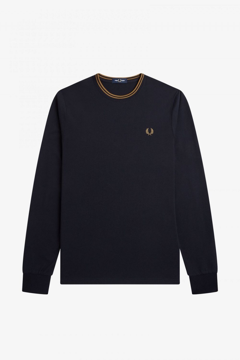 Fred Perry Twin Tipped Men's T-Shirt Navy Dark Coffee | ZEUOY8690