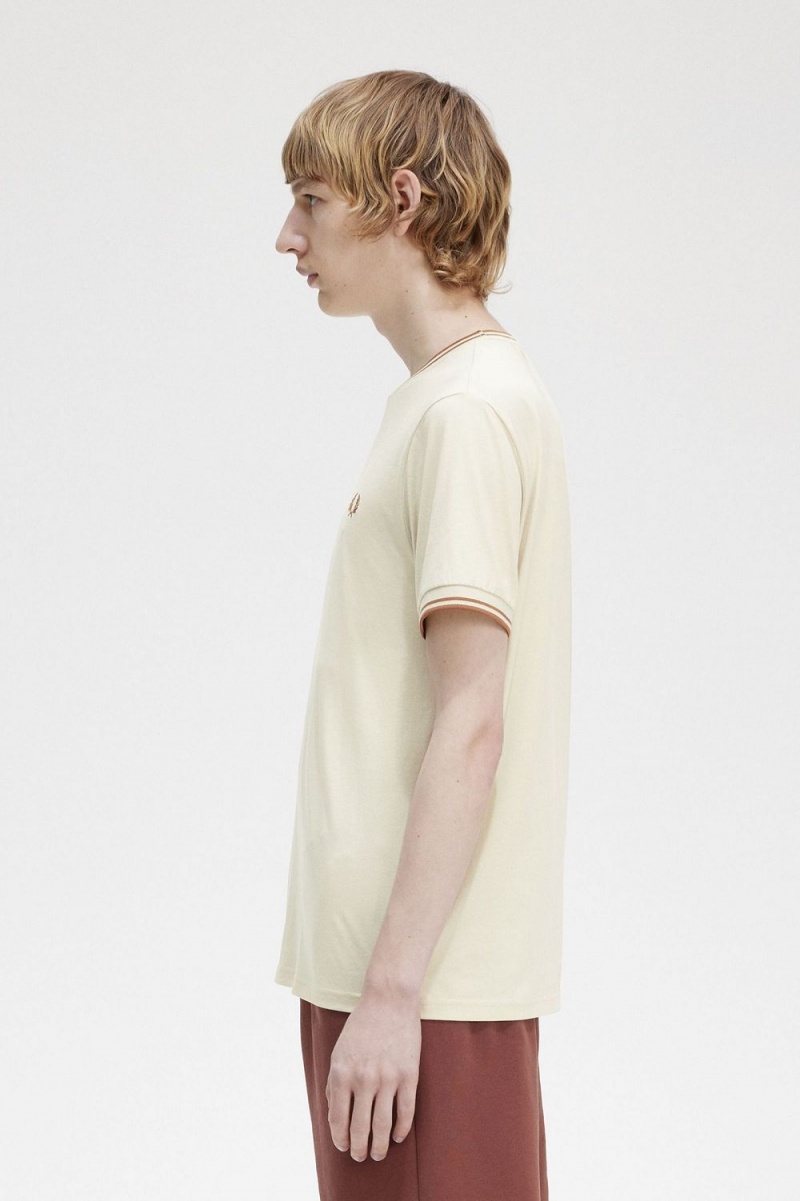 Fred Perry Twin Tipped Men's T-Shirt Oatmeal | EOSPJ4716