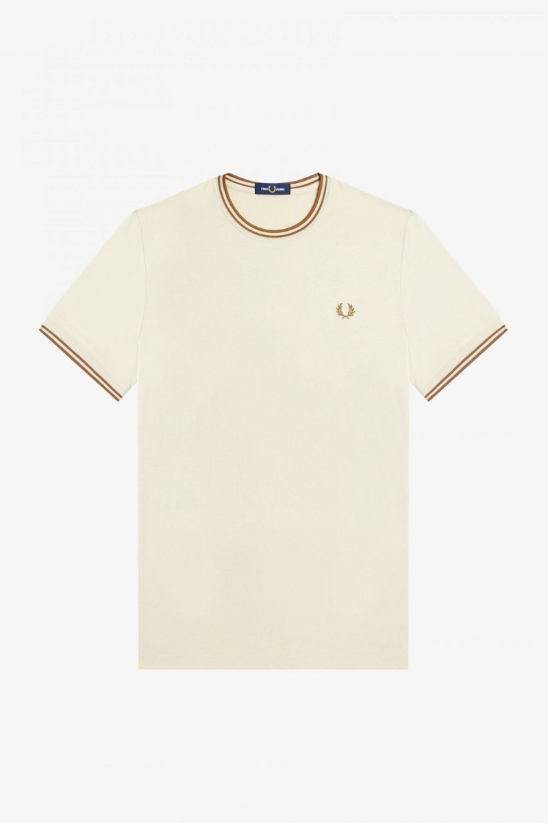 Fred Perry Twin Tipped Men's T-Shirt Oatmeal | EOSPJ4716