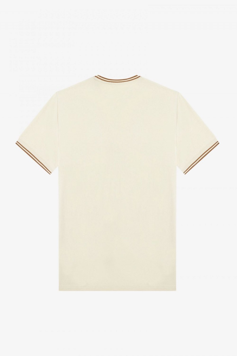 Fred Perry Twin Tipped Men's T-Shirt Oatmeal | EOSPJ4716