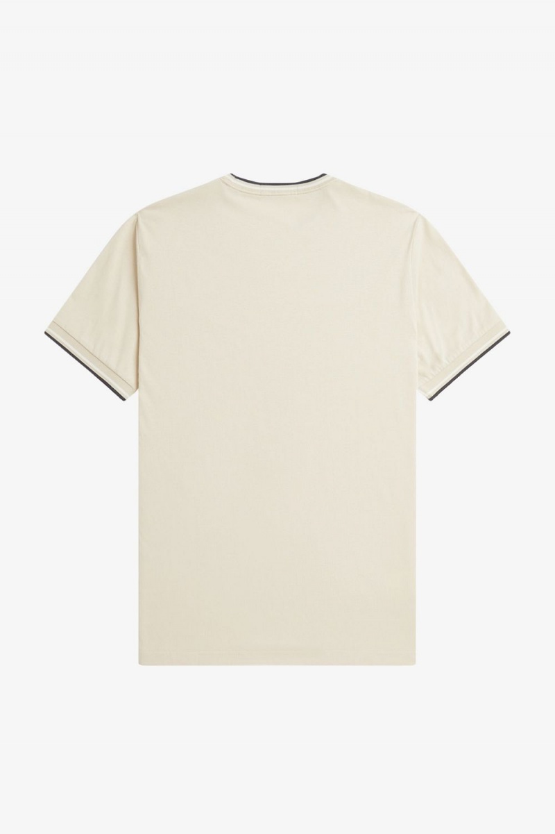 Fred Perry Twin Tipped Men's T-Shirt Oatmeal Beige Black | GCDOB7621